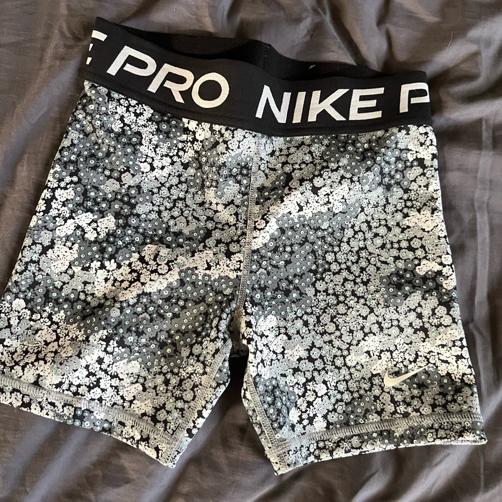 Nike Pro Black and White Floral Shorts